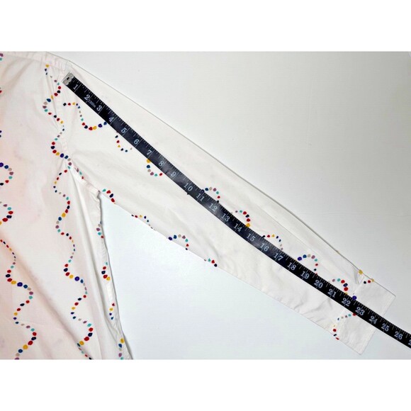 Xacus Mens Italian Button Up Shirt EU 46 White Multicolor Embroidered Wavy Dots - Picture 11 of 14